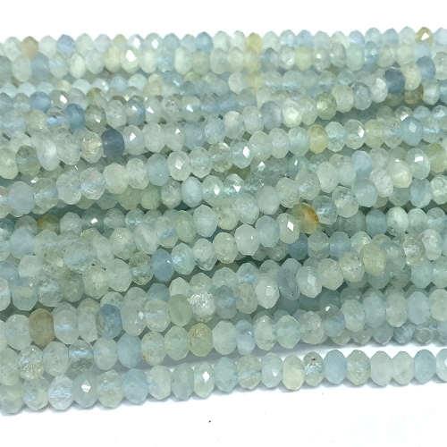 15.5 " Veemake Natural Genuine Blue Green Aquamarine Faceted Rondelle Bracelets Jewelry Loose beads 07406