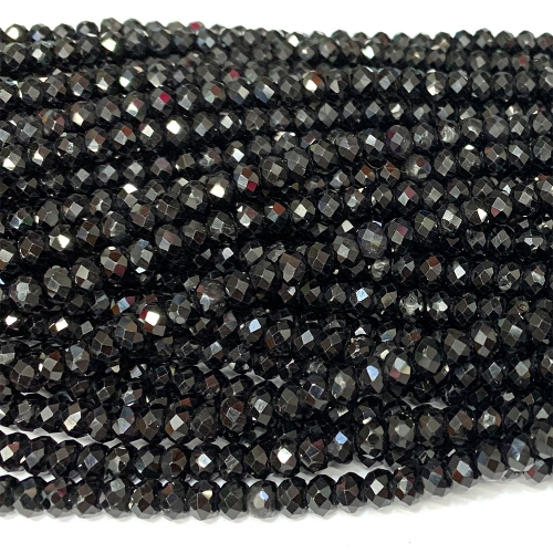 15.5 " Veemake Natural Genuine Black Spinel Faceted Rondelle Bracelets Jewelry Loose beads 07411
