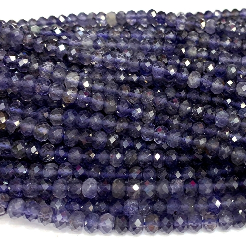 15.5 " Veemake Natural Genuine Dark Purple Blue Iolite Faceted Rondelle Bracelets Jewelry Loose beads 07412