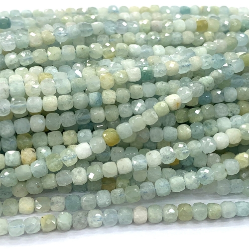 15.5 " Veemake Natural Real Genuine Blue Green Aquamarine Irregular Cube Faceted Small Jewelry Beads 07371