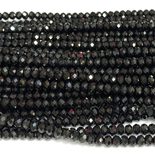 15.5 " Veemake Natural Genuine Black Tourmaline Faceted Rondelle Bracelets Jewelry Loose beads 07410