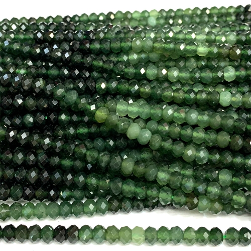 15.5 " Veemake Natural Genuine Canada Green Jade Faceted Rondelle Bracelets Jewelry Loose beads 07404