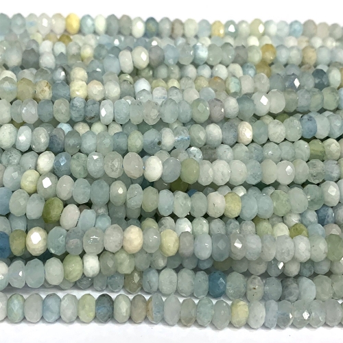15.5 " Veemake Natural Genuine Blue Green Aquamarine Faceted Rondelle Bracelets Jewelry Loose beads 07414