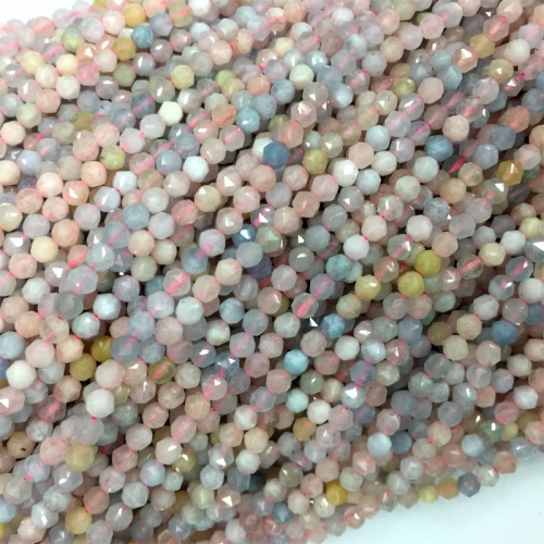Genuine Natural Blue Pink Morganite Double Star Faceted Rose Cut Round Small Necklaces Bracelets Beads 4mm 15.5" 06191