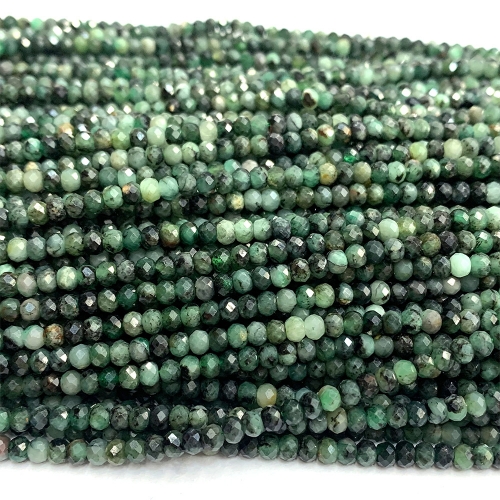 15.5 " Veemake Natural Genuine Green Emerald  Faceted Small Rondelle Jewelry Bracelets Necklaces Loose Beads 07399