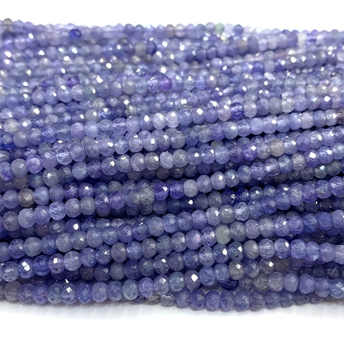 15.5 " Veemake Natural Genuine Blue Purple Tanzanite Faceted Small Rondelle Jewelry beads 3x4mm 07400