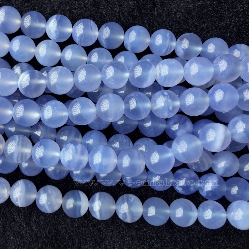 Natural Genuine High Quality Clear Blue Chalcedony Round Loose Necklaces or Bracelets Beads 15.5" 06013