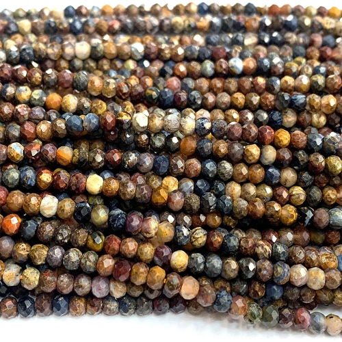 15.5 " Veemake Natural Genuine Yellow Brown Blue Pietersite Faceted Small Rondelle Jewelry Bracelets Necklaces Loose Beads 07398