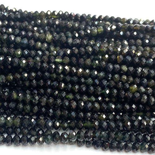 15.5 " Veemake Natural Genuine Dark Green Tourmaline Faceted Small Rondelle Jewelry Bracelets Necklaces Loose Beads 07375