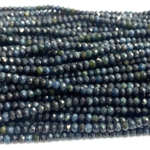 15.5 " Veemake Natural Genuine Dark Blue Tourmaline Faceted Small Rondelle Jewelry Bracelets Necklaces Loose Beads 07397