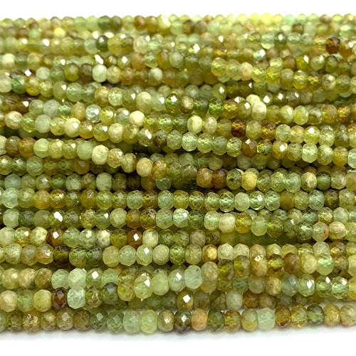 15.5 " Veemake Natural Genuine Yellow Green Tsavorite Faceted Small Rondelle Jewelry Bracelets Necklaces Loose Beads 07385
