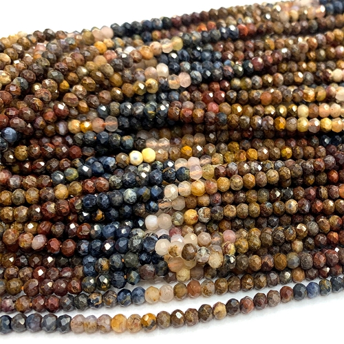 15.5 " Veemake Natural Genuine Yellow Brown Blue Pietersite Faceted Small Rondelle Jewelry Bracelets Necklaces Loose Beads 07388