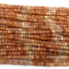 15.5 " Veemake Natural Genuine Sanidine Gold Sunstone Faceted Rondelle Bracelets Jewelry Loose beads 07387
