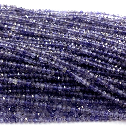15.5 " Veemake Natural Genuine Clear Purple Blue Iolite Faceted Small Rondelle Jewelry Bracelets Necklaces Loose Beads 07392