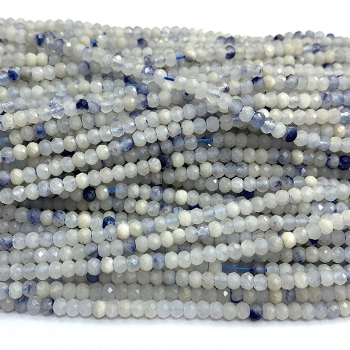 15.5 " Veemake Natural Genuine Blue White Dumortierite in Quartz Dumoyite Faceted Small Rondelle Jewelry Bracelets Necklaces Loose Beads 07376