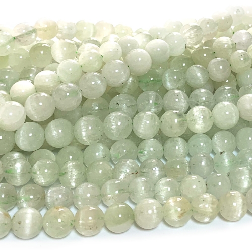 15.5" Veemake Natural Genuine Green Kunzite Spodumene Cat's Eye Round Loose Gemstone Beads  Necklaces Bracelets 6-12mm  07461