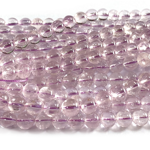 15.5" Veemake Natural Genuine Clear Purple Kunzite Spodumene Cat's Eye Round Loose Gemstone Beads  Necklaces Bracelets 07460