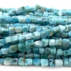 Natural Genuine Blue Larimar Grand Nugget Free Form Fillet Irregular Pebble Cube Beads 15.5" 07484