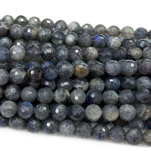 A Natural Genuine Dark Blue Flash Light Labradorite Faceted Round Jewelery Loose Beads 15" 02814