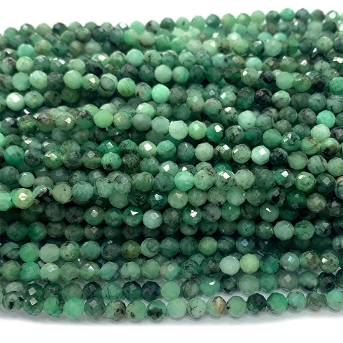 Veemake Natural Genuine Gemstones Green Emerald Round Faceted Small Making Necklaces Bracelets Jewelry Beads 07467
