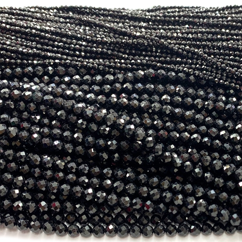 15.5 " Veemake Natural Genuine Gemstones Black Tourmaline Round Faceted Small making necklaces bracelets jewelry beads 07450