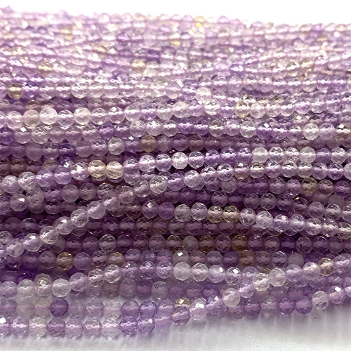 15.5 " Veemake Natural Genuine Gemstones Purple Yellow Ametrine Round Faceted Small making necklaces bracelets jewelry beads 07448