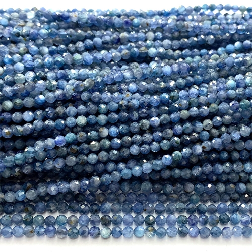 15.5 " Veemake Natural Genuine Gemstones Blue Kyanite Round Faceted Small Making Necklaces Bracelets Jewelry Beads 07423