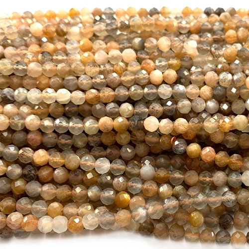 15.5 " Veemake Natural Genuine Gemstones Gold Sunstone Round Faceted Small Making Necklaces Bracelets Jewelry Beads 07427