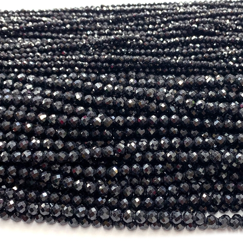 15.5 " Veemake Natural Genuine Gemstones Black Spinel Round Faceted Small making necklaces bracelets jewelry beads 07451