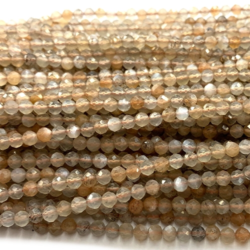15.5 " Veemake Natural Genuine Gemstones Gold Sunstone Round Faceted Small Making Necklaces Bracelets Jewelry Beads 07428