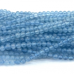 15.5" Veemake Natural Genuine Clear Blue Green Aquamarine Round Loose Gemstone Jewelry Beads  Necklaces Bracelets 07493