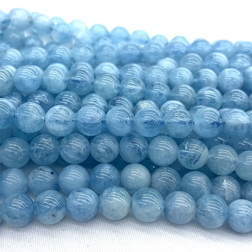15.5" Veemake Natural Genuine Clear Blue Green Aquamarine Round Loose Gemstone Jewelry Beads  Necklaces Bracelets 07493