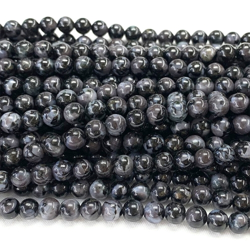15.5" Veemake Natural Genuine Black White Indigo Gabro Round Loose Gemstone Beads  Necklaces Bracelets 6mm  07491