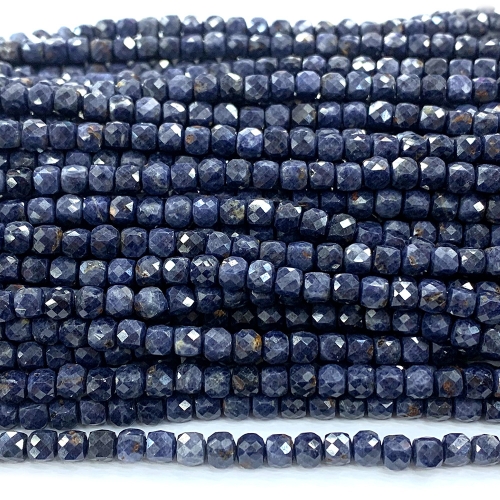 15.5 " Veemake Natural Stone Real Genuine Blue Sapphire Irregular Cube Faceted Small Jewelry Loose Beads 07509