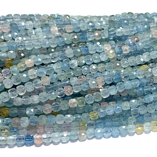 15.5 " Veemake Natural Stone Real Genuine High Quality Blue Aquamarine Morganite Irregular Cube Faceted Small Jewelry Beads 07512