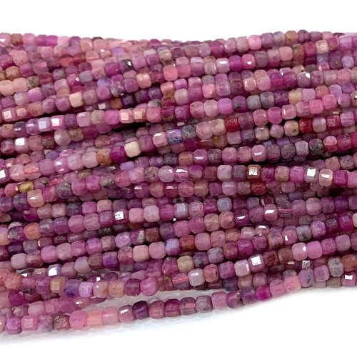15.5 " Veemake Natural Pink Red Ruby Edge Cube Faceted Small Jewelry Design Necklaces Bracelets Loose Beads 3mm 07524
