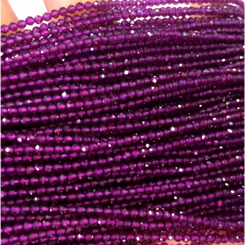 Natural Genuine AAA High Quality Almandite Pyralmandite Purple Garnet Hand Cut Faceted Round Loose Small Beads 15.5" 04311
