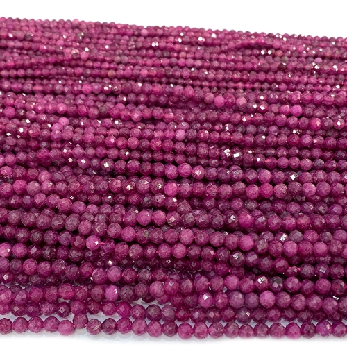 15.5 " Veemake Natural Genuine Gemstones Red Ruby Round Faceted Small Making Necklaces Bracelets Jewelry Beads 07525