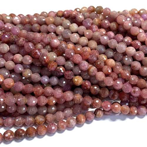 15.5 " Veemake Natural Genuine Gemstones Red Ruby Round Faceted Small Making Necklaces Bracelets Jewelry Beads 07540