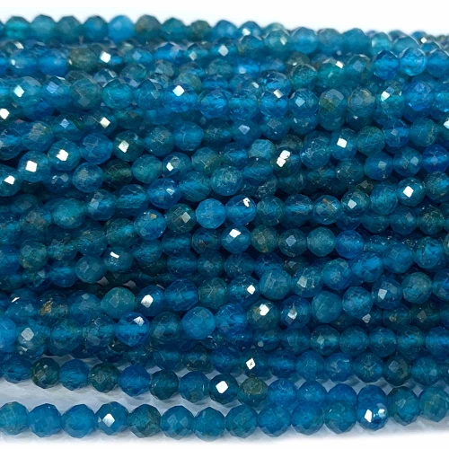 15.5 " Veemake High Quality Natural Genuine Gemstones Dark Blue Apatite Round Faceted Small making necklaces bracelets jewelry beads 07573