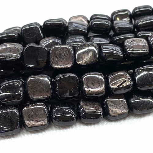 Natural Genuine Black High Quality Hypersthene Flat Square Loose Necklace Bracelet Design Jewelry Beads 07579