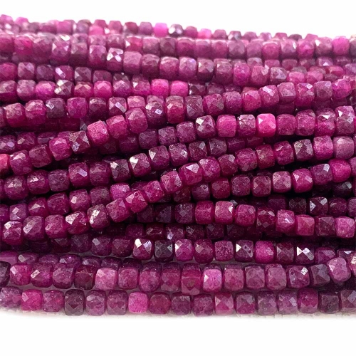 15.5 " Veemake Natural Stone Real Genuine High Quality Red Ruby Cube Faceted Small Jewelry Beads 07574