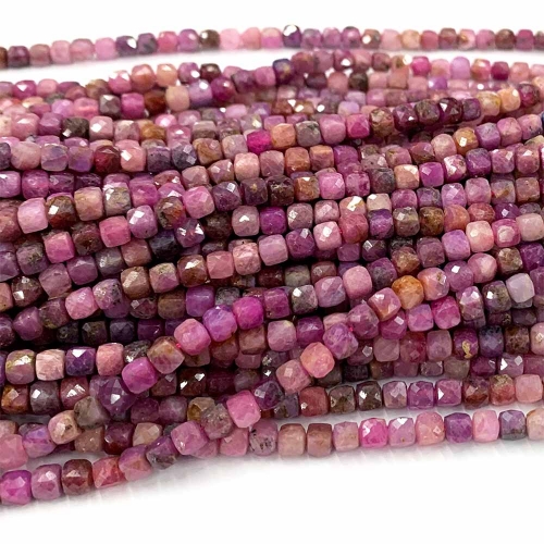 15.5 " Veemake Natural Stone Real Genuine High Quality Red Ruby Cube Faceted Small Jewelry Beads 07581