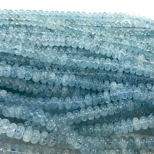 High Quality Natural Genuine Clear Blue Aquamarine Loose Gemstone Rondelle Jewelry Necklaces Bracelets Beads 07488