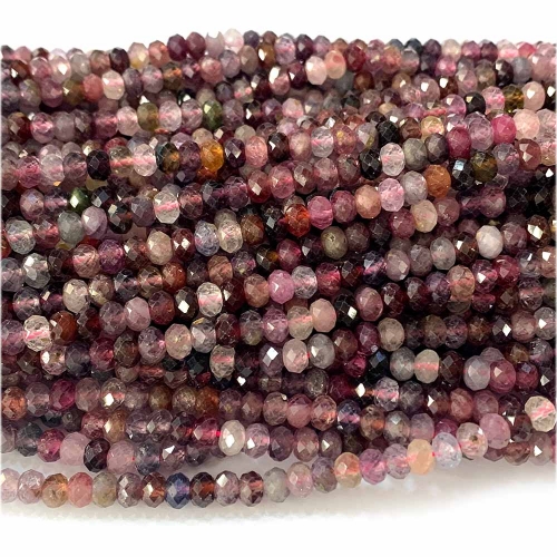 15.5 " Veemake Natural Genuine Yellow Pink Red Blue Spinel Multi-Color Faceted Rondelle Loose beads 07603