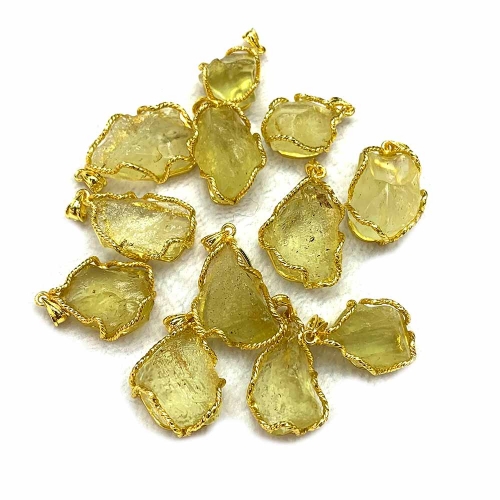 Natural Genuine  Clear Yellow Libyan meteorite Asiderite Uranolite Ceraunite Aerolite Nugget Beads Pendants 07590