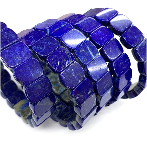 Natural Genuine Dark Blue Lapis Lazuli Flat Rectangle Smooth Stretch Bracelet Jewelry Beads 07645
