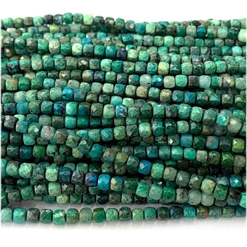 15.5 " Veemake Natural Stone Real Genuine Blue Green Chrysocolla Cube Faceted Small Jewelry Beads 07638