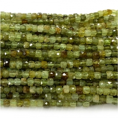 15.5 " Veemake Natural Stone Real Genuine Yellow Green Garnet Tsavorite Cube Faceted Small Jewelry Beads 07639