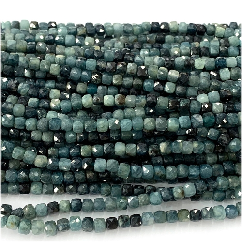 15.5 " Veemake Natural Stone Real Genuine Green Blue Tourmaline Cube Faceted Small Jewelry Beads 07637